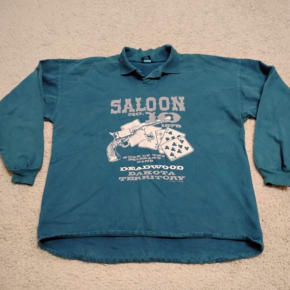 Vintage Wek The World Shirt Mens 2 (Fits 2XL) Blue Saloon Western Dakota Gun 90s